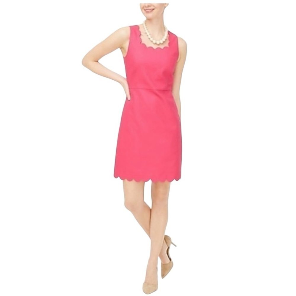 J. Crew Scalloped Basketweave Square Neck Dress Women’s Size 6 Pink Cotton